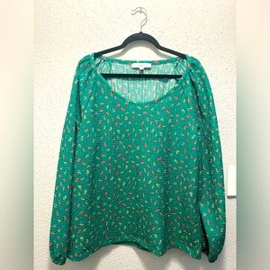 Green Floral Loft Peasant Blouse